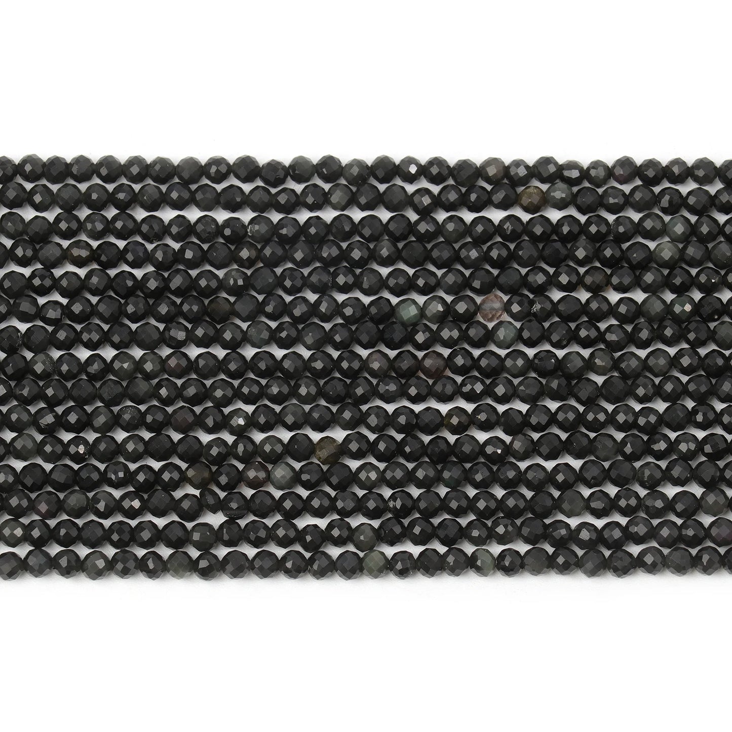 2 3 4 mm facettierte natürliche schwarze Obsidian-Perlen, runde lose Perlen, DIY-Taillenkette, Perlen, Halskette, Armband, Schmuckzubehör