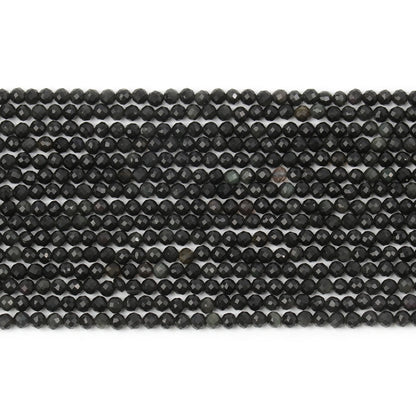 2 3 4 mm facettierte natürliche schwarze Obsidian-Perlen, runde lose Perlen, DIY-Taillenkette, Perlen, Halskette, Armband, Schmuckzubehör