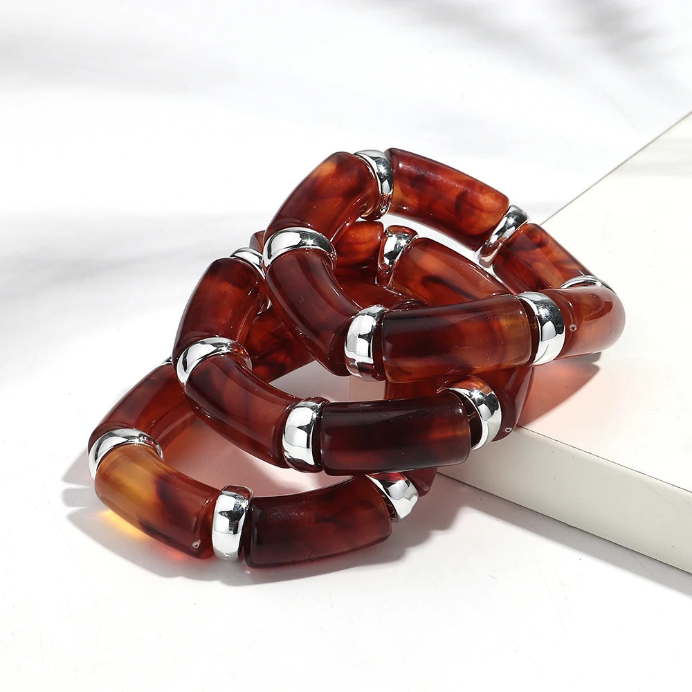 Retro Bernstein Unregelmäßige Geometrische Acryl Armbänder für Frauen Boho Statement Harz Stapelbare Armband Armreif Paar Schmuck Geschenke