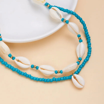 Doppelschicht Strand Muschel Halsband Halsketten Böhmische Natürliche Shell Kurzen Kragen Für Frauen Seil Kette Halsband Zubehör