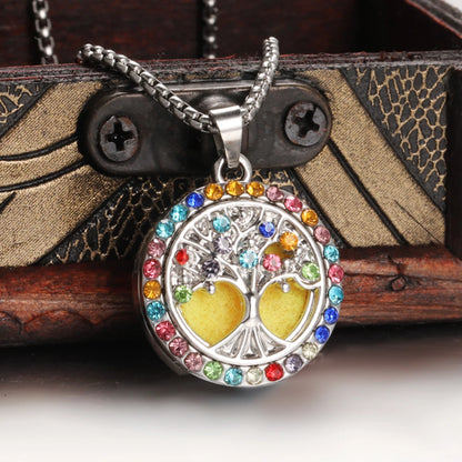 Trend ige Aroma therapie ätherische Öl Medaillon bunte Kristall Baum des Lebens Anhänger Edelstahl Parfüm Diffusor Halskette Schmuck