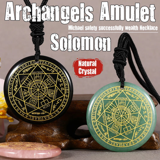 Sieben Erzengel Amulett Naturkristall Quarz Anhänger Michael Männer Siegel von Solomon Talisman Halskette Schutz Schmuck Kragen