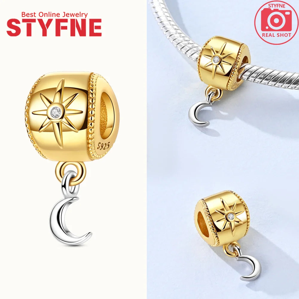 Neues 925er Silber, teilbarer Sonnen- und Mond-Charm, Satr-Herz-Perle, passend für Original-Armbänder für Frauen, edle Schmuckherstellung, Geschenk