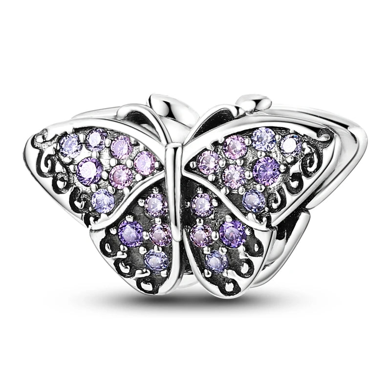 Sicherheitsketten aus 925er-Sterlingsilber, violette Serie, Schmetterling, Widder, Zwillinge, passend für Original-Armbänder, DIY-Schmuckherstellung, Geschenk für Frauen