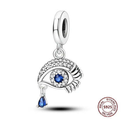 Teufelsaugen-Charm aus 925er Silber, Original-Hand der Fatima, blauer Zirkon, Kreuz, blaue Augen, passend für Armbänder, DIY-Herstellung von Schmuck, Geschenk
