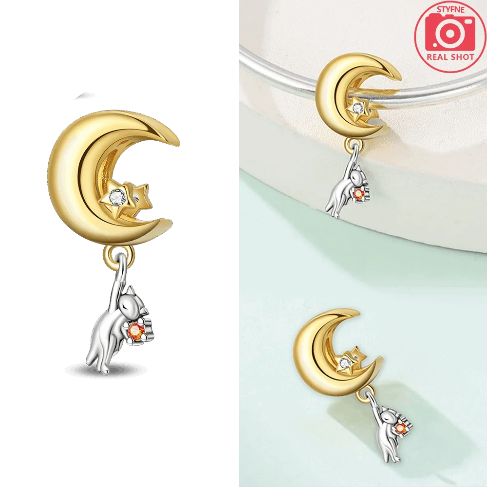 Original funkelnde Charm-Perlen aus 925er-Sterlingsilber, Gold, Rose, heller Stern, Herz, passend für Armbänder, DIY-Jubiläums-Schmuck, Geschenk