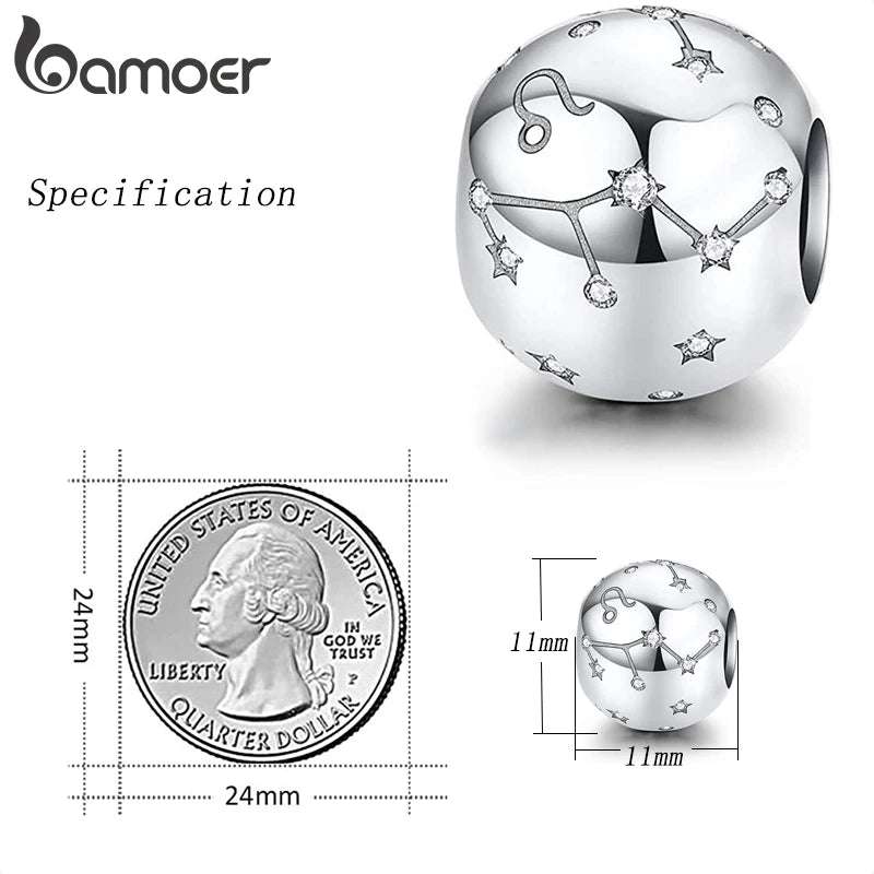 BAMOER Vintage-Charms aus 925er-Sterlingsilber mit zwölf Sternbildern, Sternzeichen-Perlen, passend für Charm-Armbänder, Halsketten zum Selbermachen, SCC1218