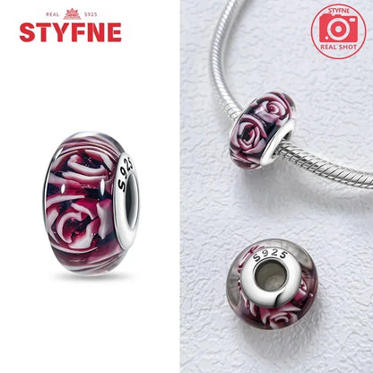 Echtes Sterlingsilber 925, Blumen-Charms, Glas, neue Original-Perle, bunt, Murano, passend für Original-Armbänder, DIY für Frauen, Schmuck, Geschenke