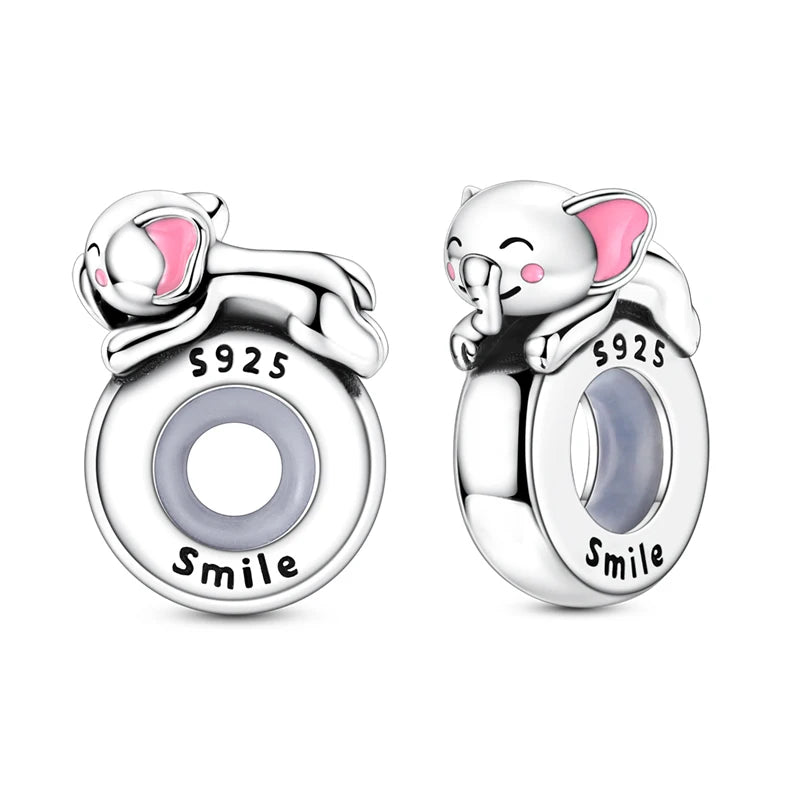 Lucky Clover Clip Charms 925 Sterling Silber Original Black Cat Stopper Clamp Silikon Spacer Charm für DIY Schmuck Armband