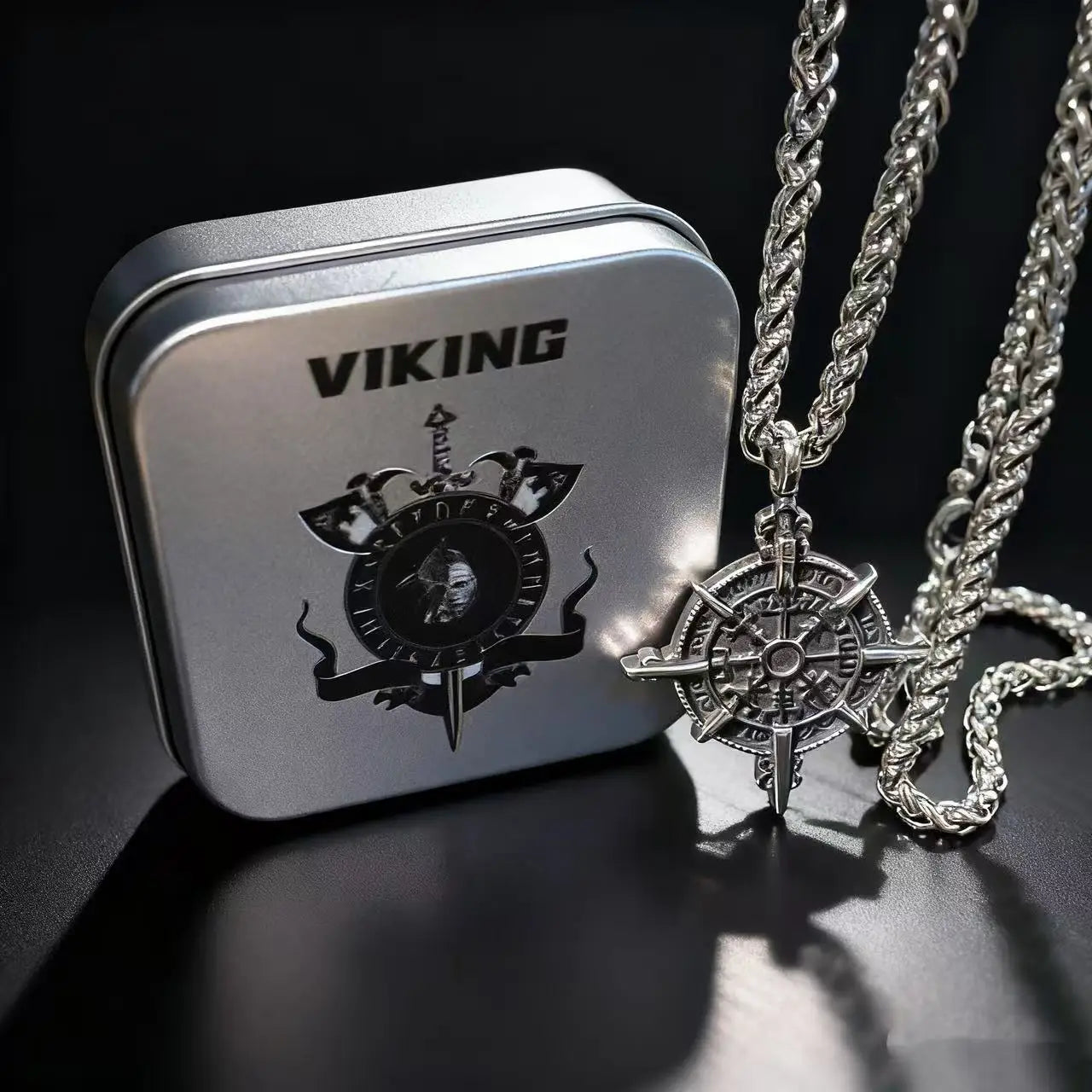HNSP 316L Edelstahl Viking Rune Kompass Anhänger Kette Halskette Für Männer Schmuck Vintage Zubehör