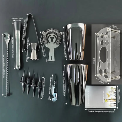 12 Stück Schwarz/Roségold/Silber 800/750/600 ml Boston Shaker Barkeeper Kit Cocktail Shaker Set Bar Werkzeuge Ständer Cocktail Rezept