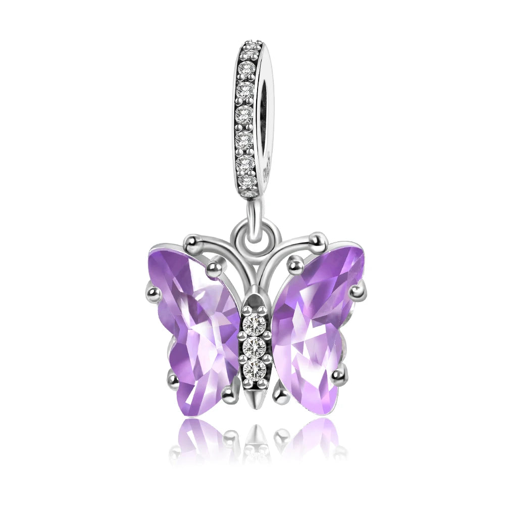 Grüner Schildkröten-Anhänger aus 925er-Sterlingsilber und blauer Schmetterling, baumelnder Charm, passend für Schlangenarmband, Boutique-Halskette, exquisite Geschenke