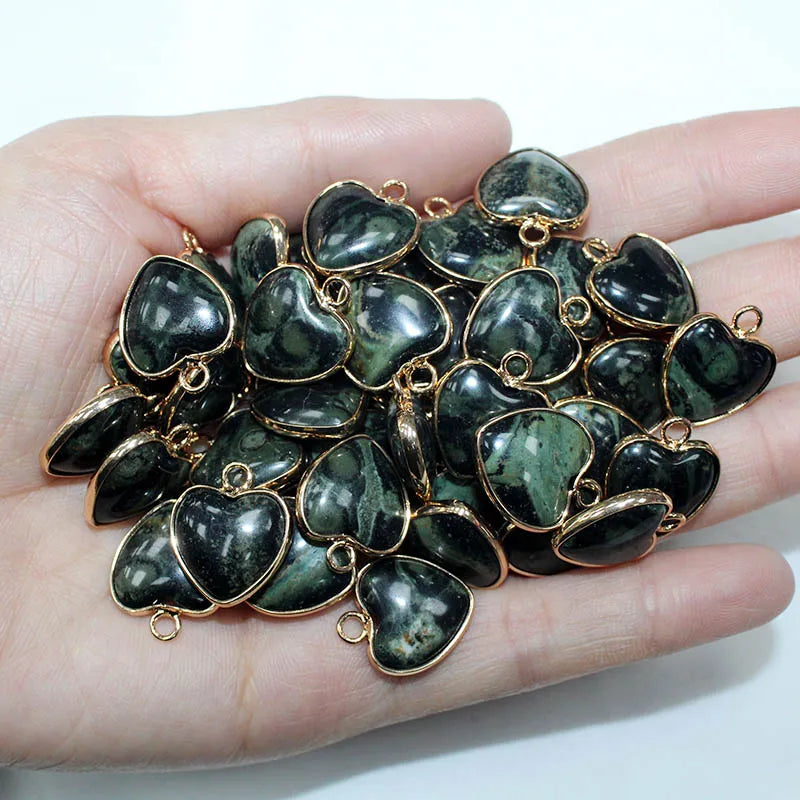 10 Stück Liebe Naturstein Amethyst Tigerauge Rosa Kristall Mischfarbe Stein Herz Anhänger für DIY Schmuck Halskette Exquisites Geschenk