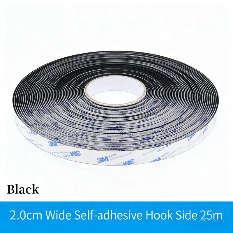 3M 9448A Schwarzes doppelseitiges Klebeband, 25 m, 16–100 mm, starkes, spurloses Seitenbefestigungsband mit Klettverschluss, hochtemperaturbeständig