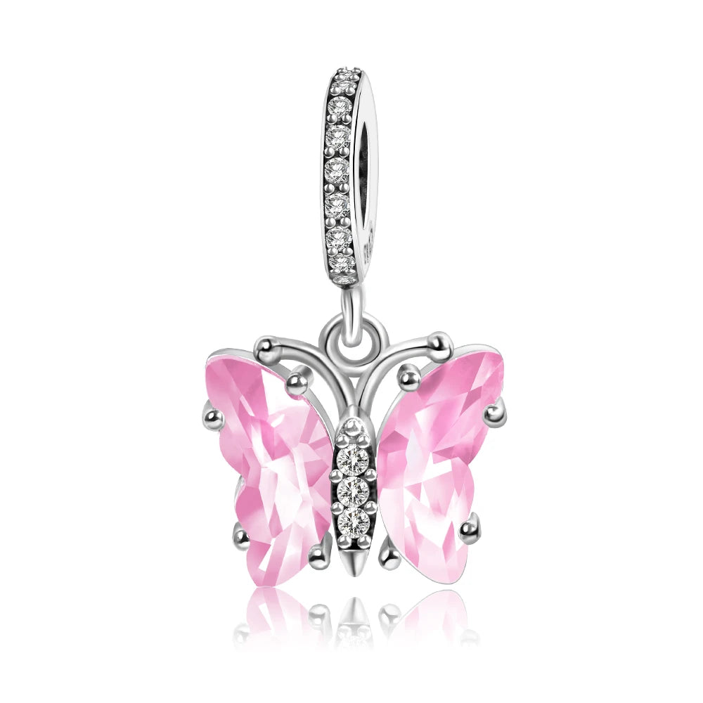 Grüner Schildkröten-Anhänger aus 925er-Sterlingsilber und blauer Schmetterling, baumelnder Charm, passend für Schlangenarmband, Boutique-Halskette, exquisite Geschenke