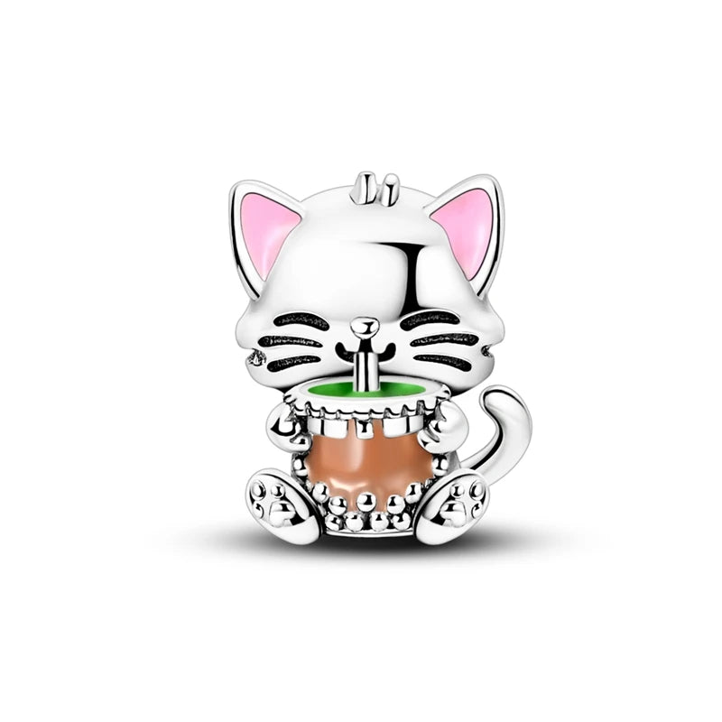 925 Silber Charms Original Design Blaue Augen Zirkon Katze Hund Perle Herz Charme DIY Fit Armband Für Frauen Hochzeit Schmuck Geschenk