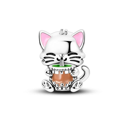 925 Silber Charms Original Design Blaue Augen Zirkon Katze Hund Perle Herz Charme DIY Fit Armband Für Frauen Hochzeit Schmuck Geschenk