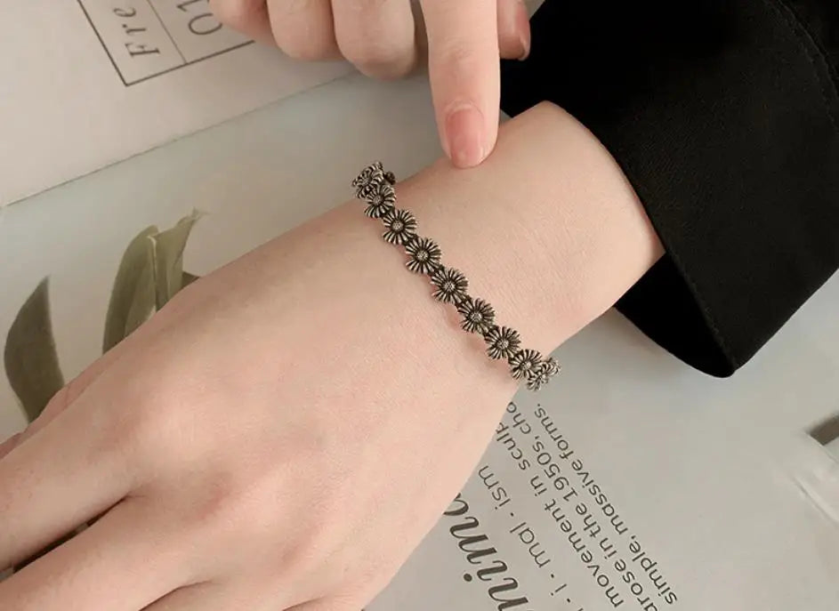 Sole Memory Vintage süße Chrysantheme 925er Sterlingsilber, größenverstellbare Öffnungsarmband für Frauen, Luxus-Schmuck, Geschenk BR344