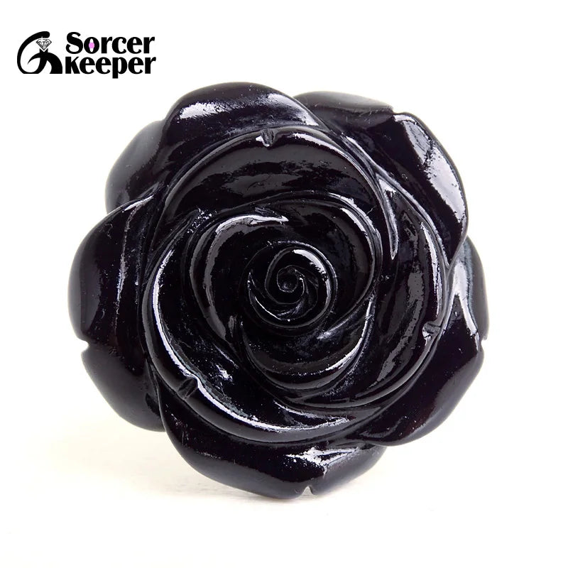 Großhandel Hand schnitzen Rose Blume Kristall natürlichen schwarzen Achat Stein Anhänger DIY Männer Frauen Halskette für Schmuck herstellung bo338