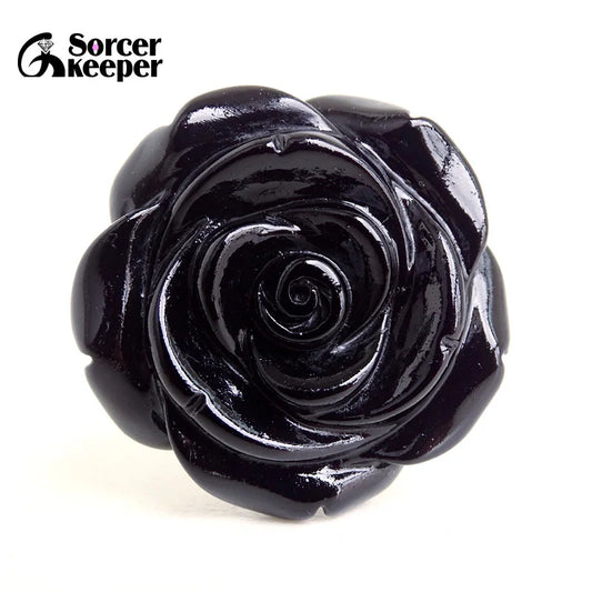 Großhandel Hand schnitzen Rose Blume Kristall natürlichen schwarzen Achat Stein Anhänger DIY Männer Frauen Halskette für Schmuck herstellung bo338