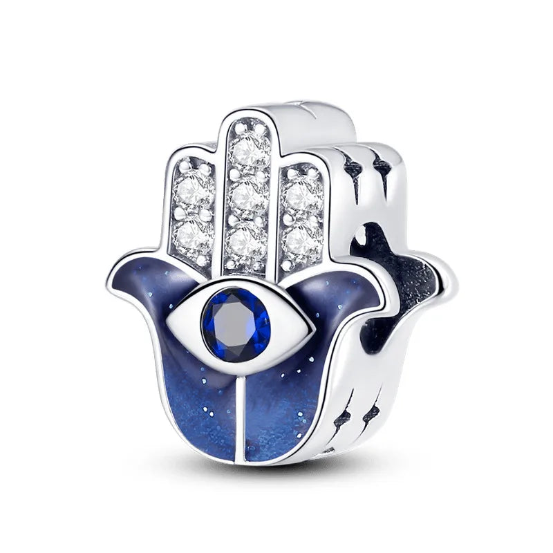 Teufelsaugen-Charm aus 925er Silber, Original-Hand der Fatima, blauer Zirkon, Kreuz, blaue Augen, passend für Armbänder, DIY-Herstellung von Schmuck, Geschenk