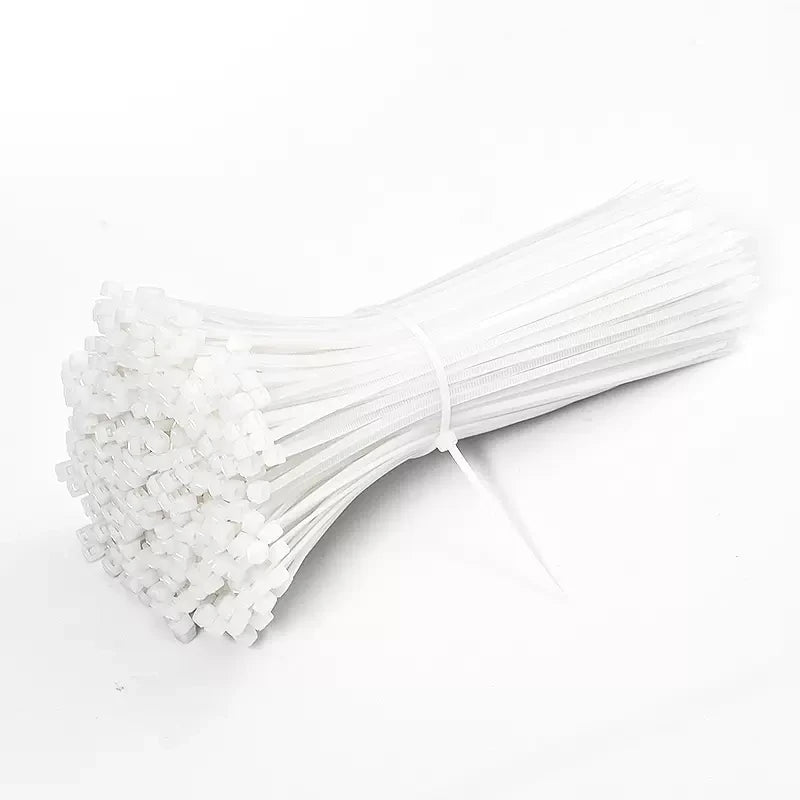 250/500/1000 Stück weiße selbstsichernde Kunststoff-Nylon-Kabelbinder 3 * 100 3 * 150 4 * 200 Befestigungsring Nylon-Klemmband mit Schloss