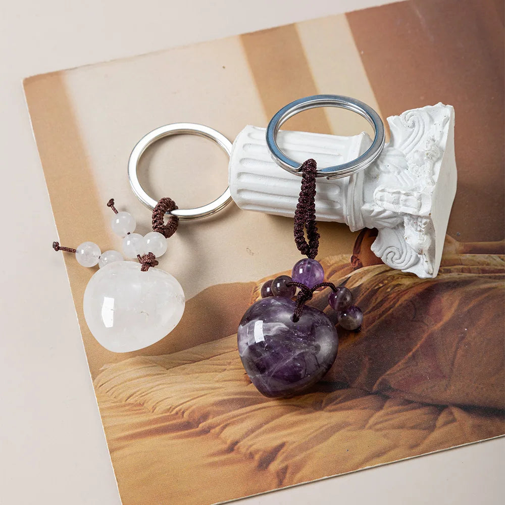1PC Naturstein Herz Schlüsselanhänger Heilkristall Stein Rosenquarz Schmuck Quaste Schlüsselanhänger Taschenanhänger für Handtaschen