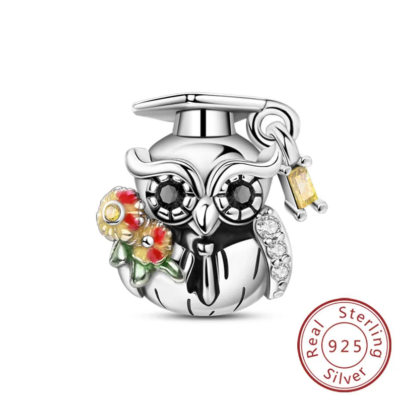 Original-Charms für den Abschluss, Perlen-Anhänger, 925er-Sterlingsilber, Bachelor-Hut, Kappen-Charms, passend für Armbänder, DIY-Zeremonie, Schmuck, Geschenk