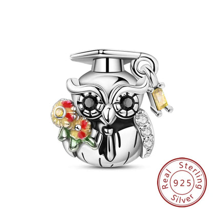 Original-Charms für den Abschluss, Perlen-Anhänger, 925er-Sterlingsilber, Bachelor-Hut, Kappen-Charms, passend für Armbänder, DIY-Zeremonie, Schmuck, Geschenk