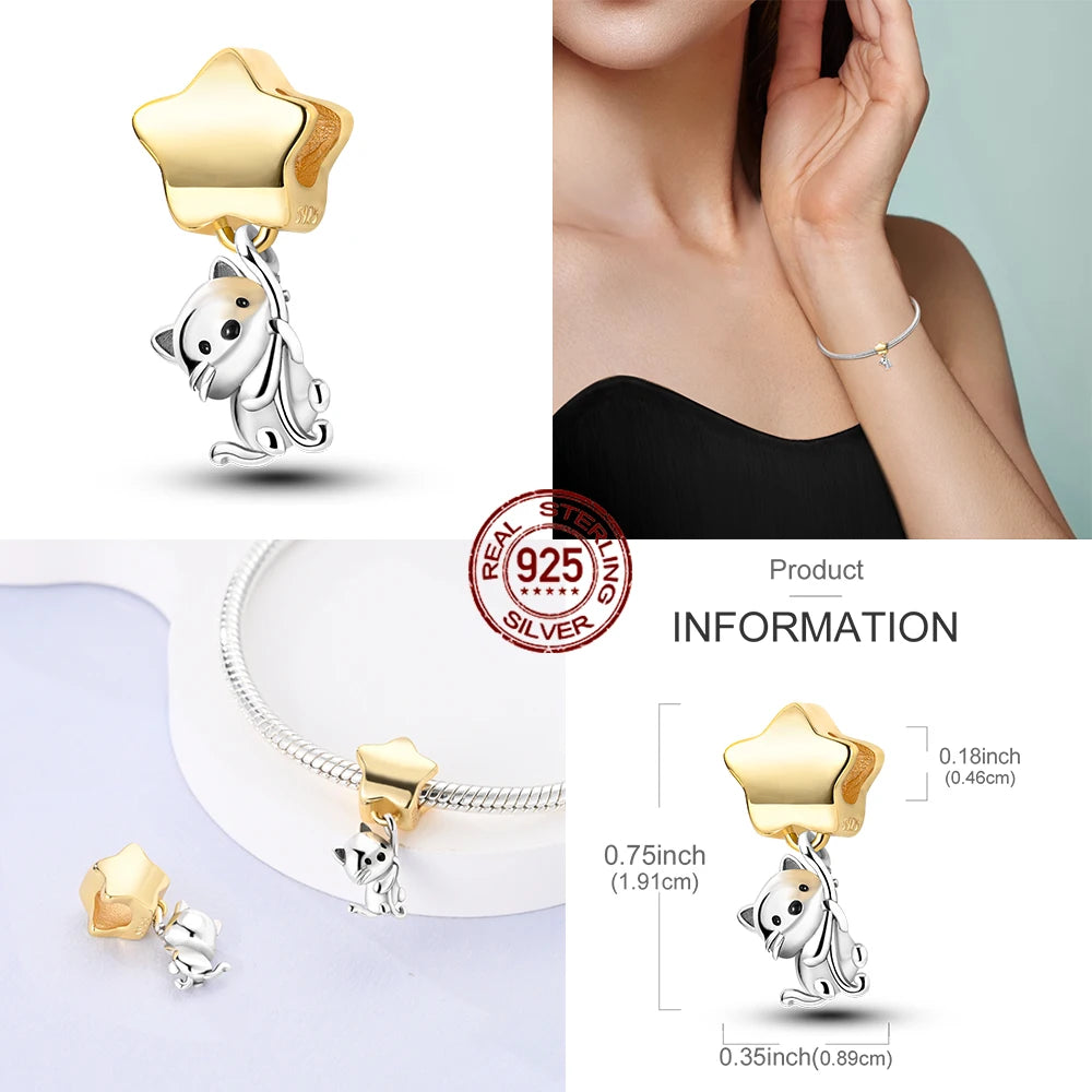 Neu im 925er-Sterlingsilber, goldene Sonnenblume, glückliche Sterne, passend für Original-Armbänder, Halsketten, Sonne, Mond, Diamant-Charm, Schmuck zum Selbermachen