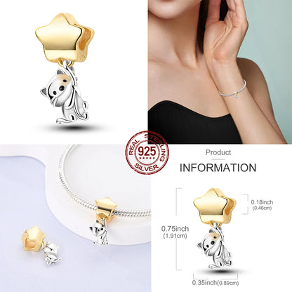 Neu im 925er-Sterlingsilber, goldene Sonnenblume, glückliche Sterne, passend für Original-Armbänder, Halsketten, Sonne, Mond, Diamant-Charm, Schmuck zum Selbermachen