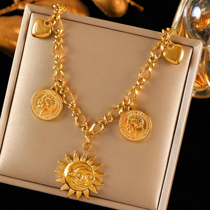 EILIECK 316L Edelstahl Sonne Herz Blume Anhänger Halskette 18K vergoldet Zubehör Charme handgemachten Schmuck für Frauen Mädchen