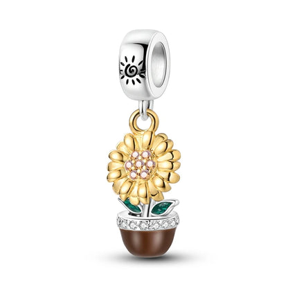 Blumen-Charms aus 925er Silber, Sonnenblumen-Tulpen-Anhänger, passend für Original-Pan-Armbänder zur Herstellung von Schmuck