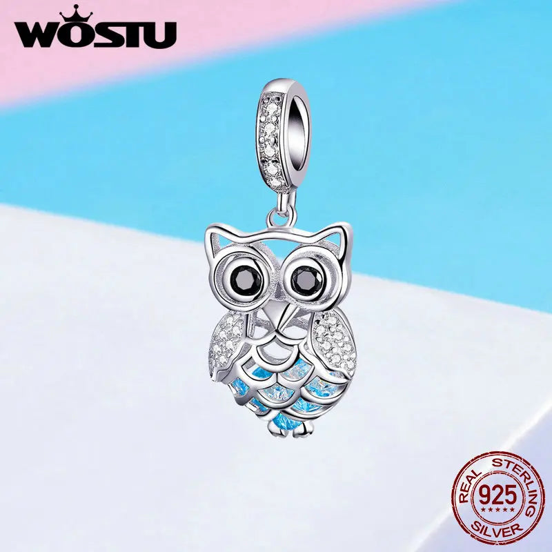 WOSTU Schöne 925 Sterling Silber Tier Eule Charms CZ Bead Fit Original Armband Anhänger Für Frauen Silber 925 Schmuck CQC1124