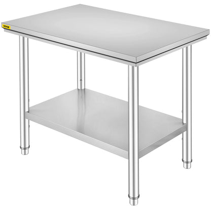 VEVOR Edelstahl Arbeitstisch 900 x 600 x 800 mm Edelstahltisch Essenszubereitung mit Verstellbare Füße für die Zubereitung von Mahlzeiten, Nähen, Waschen, Basteln, Garagennutzung usw.