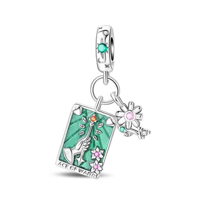 Geheimnisvoller Charm-Anhänger aus 925er-Sterlingsilber mit Hexen- und Tarotkarten-Spielkarten, passend für DIY-Armbänder, Halsketten, die als Glücksgeschenk wünscht