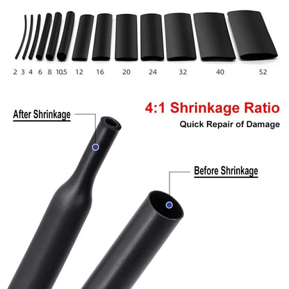 Wärmeschrumpfschlauch mit Kleber im Verhältnis 4:1, Durchmesser 4 mm – 52 mm, doppelwandige, mit Klebstoff ausgekleidete Polyolefin-Ummantelung für die Reparatur von Draht- und Kabelummantelungen