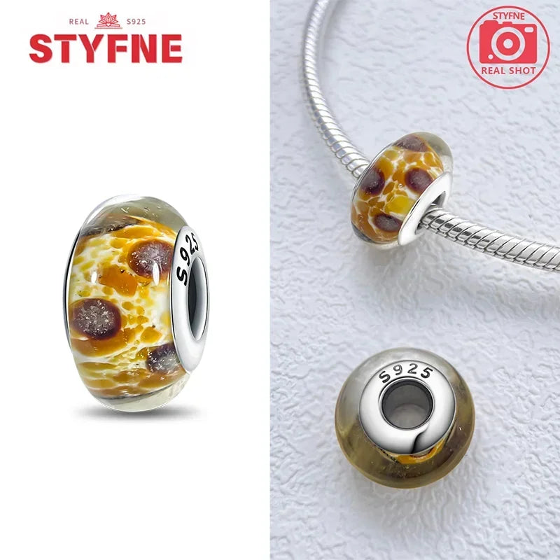 Echtes Sterlingsilber 925, Blumen-Charms, Glas, neue Original-Perle, bunt, Murano, passend für Original-Armbänder, DIY für Frauen, Schmuck, Geschenke