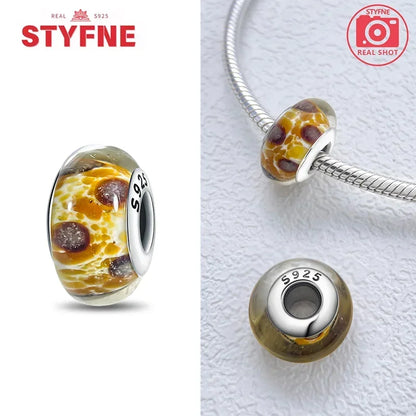 Echtes Sterlingsilber 925, Blumen-Charms, Glas, neue Original-Perle, bunt, Murano, passend für Original-Armbänder, DIY für Frauen, Schmuck, Geschenke