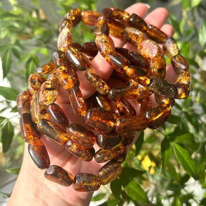 Natürliches Blumen-Bernstein-Armband mit unregelmäßigen Nuggets, ovale Perlen, 10 x 15–13 x 18 mm, mit Defekt, Schmuck für Männer und Frauen, besonderes Geschenk