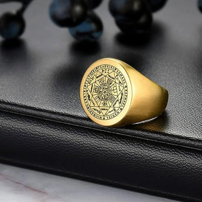 YILUOCD Siegel der sieben Erzengel-Ringe für Männer Der Schlüssel des Salomon-Rings Kabbalah Talisman Amulett Edelstahl Herrenschmuck