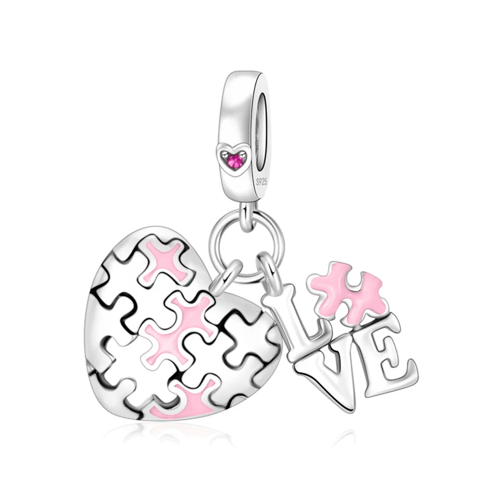 Charm-Anhänger aus 925er-Sterlingsilber mit Oktopusperlen und Stammbaum und Herz, passend für Schlangenarmband, Boutique-Halskette, rosa Anhänger, Geschenk
