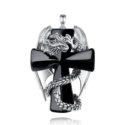 Eudora Drache Twining Kreuz Obsidian Halskette Punk Natürlicher Heilstein Kristall Anhänger Spiritueller Schmuck Meditation Feines Geschenk