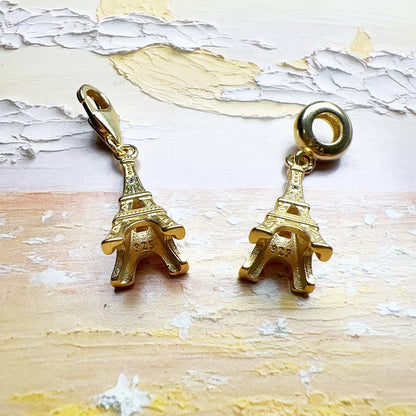 Modischer vergoldeter Charm-Anhänger, Eiffelturm, 925er Sterlingsilber, edler Schmuck, klassisches Geschenk für Damen und Herren