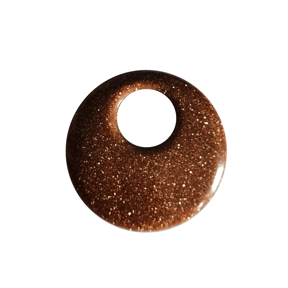 Natürliche 30 mm Donut-Edelstein-Charms für die Herstellung von Schmuck, 8 mm Loch, Polierkristall, runder Glücksmünzenschutz, Heilung