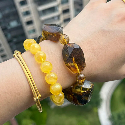 2026 Echtes Bernstein-Armband für Geburtstagsfeiern Einzigartiges Handgefertigtes Baltisches Pflanzen-DIY Facettierte Perlen 100% Echtes Naturstein-Schmuckstück