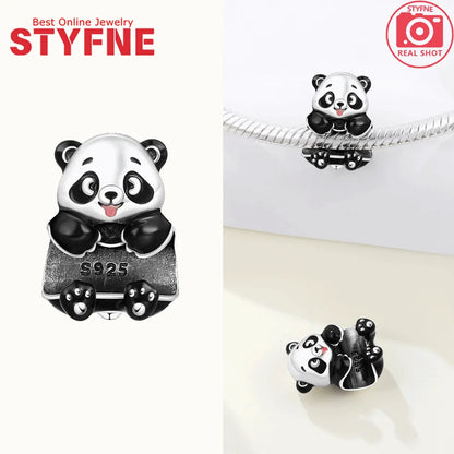 Schwarze Charms aus 925er Silber, Schmetterling, Panda, Waschbär, Kalb, Lammperlen, Anhänger, passend für DIY-Original-Armband, Halskette, Modeschmuck, Geschenk
