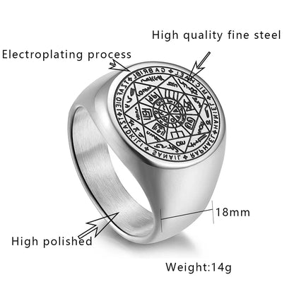 YILUOCD Siegel der sieben Erzengel-Ringe für Männer Der Schlüssel des Salomon-Rings Kabbalah Talisman Amulett Edelstahl Herrenschmuck