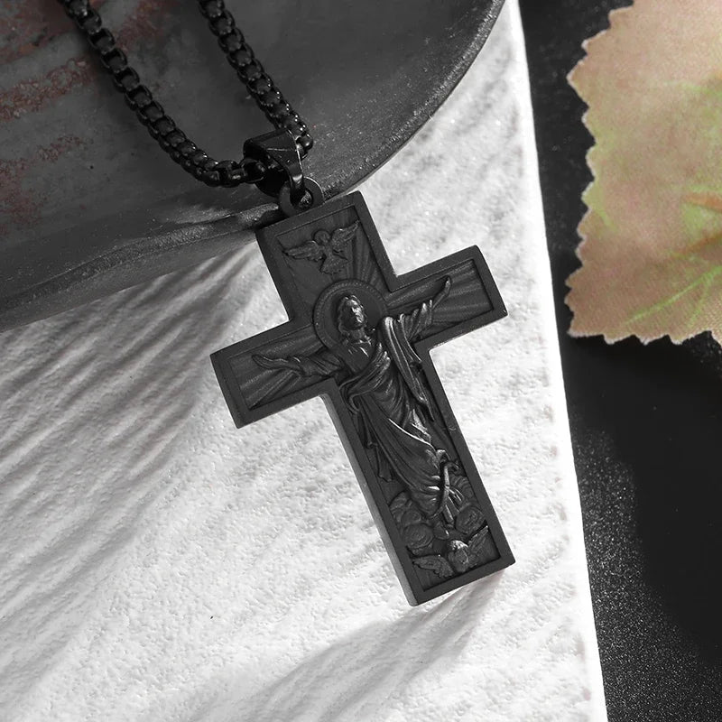 Vintage Gothic Totenkopf Jesus Kreuz Anhänger Halskette Katholischer Schmuck für Männer Punk Religiöse Amulett Halskette