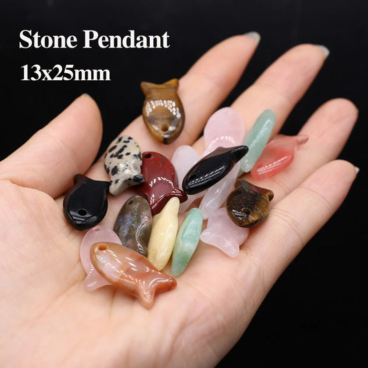 Fischform Naturstein Anhänger Großhandel Mix Farbe Achat Stein Charms für die Herstellung von DIY Schmuck Halskette 13x25mm 5 Stück